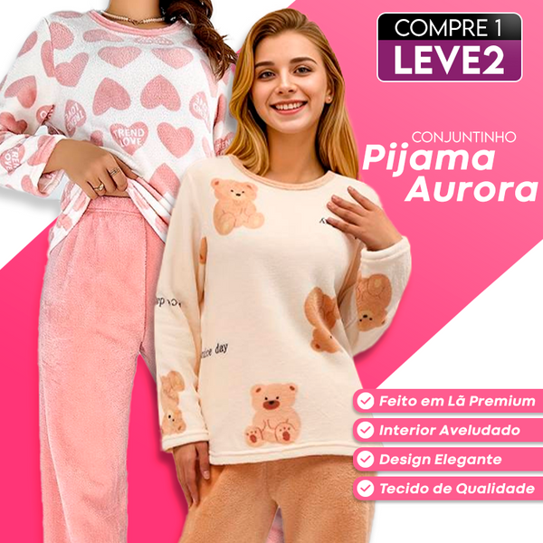 [COMPRE 1 LEVE 2] Conjunto de Pijama Aurora em Lã (Super Macia e Quentinha!) + 2 Pares de Meia