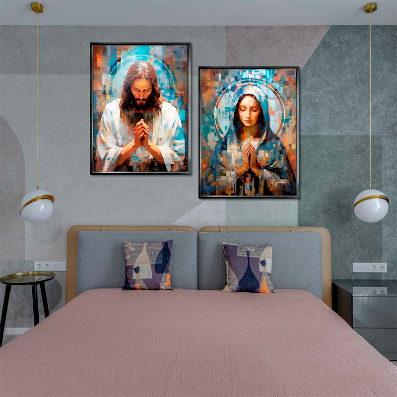 [COMPRE 1 LEVE 2] Quadro Grid Art Religiosos - Jesus e Maria