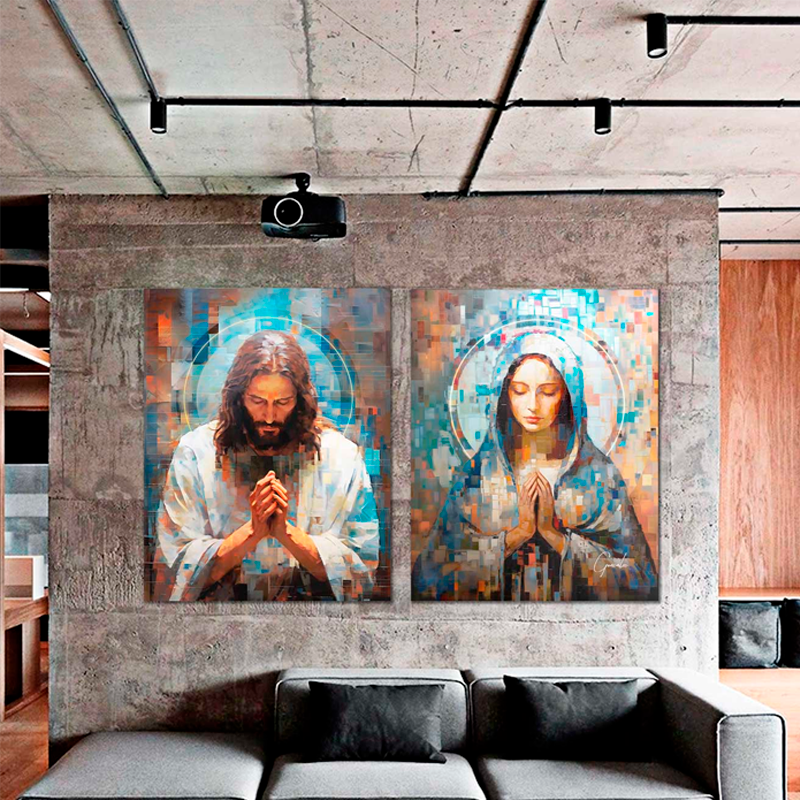 [COMPRE 1 LEVE 2] Quadro Grid Art Religiosos - Jesus e Maria