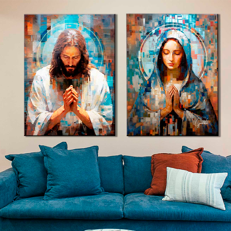 [COMPRE 1 LEVE 2] Quadro Grid Art Religiosos - Jesus e Maria