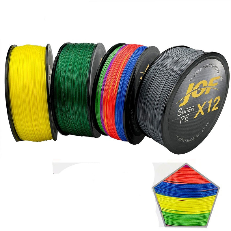 Linha de Pesca JOF Multifilamento X12 Fios Trançados 100/300/500mt