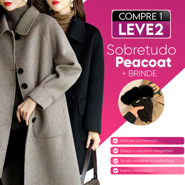 [COMPRE 1 LEVE 2] Casaco Peacot Feito em Lã + BRINDE: Par de Luvas