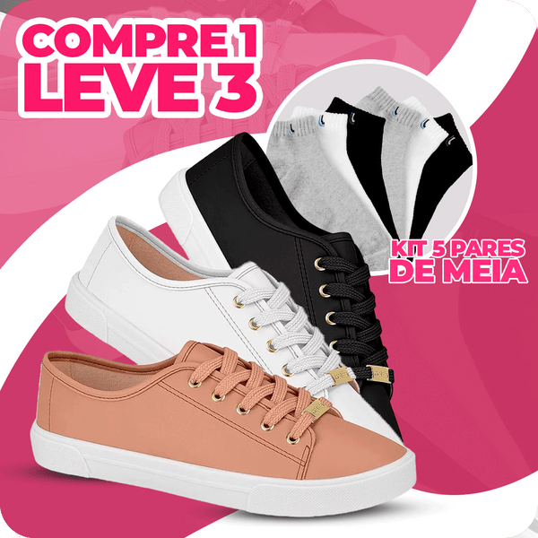 [COMPRE 1 LEVE 3] Tênis Feminino Donna + Kit 5 Pares de Meia