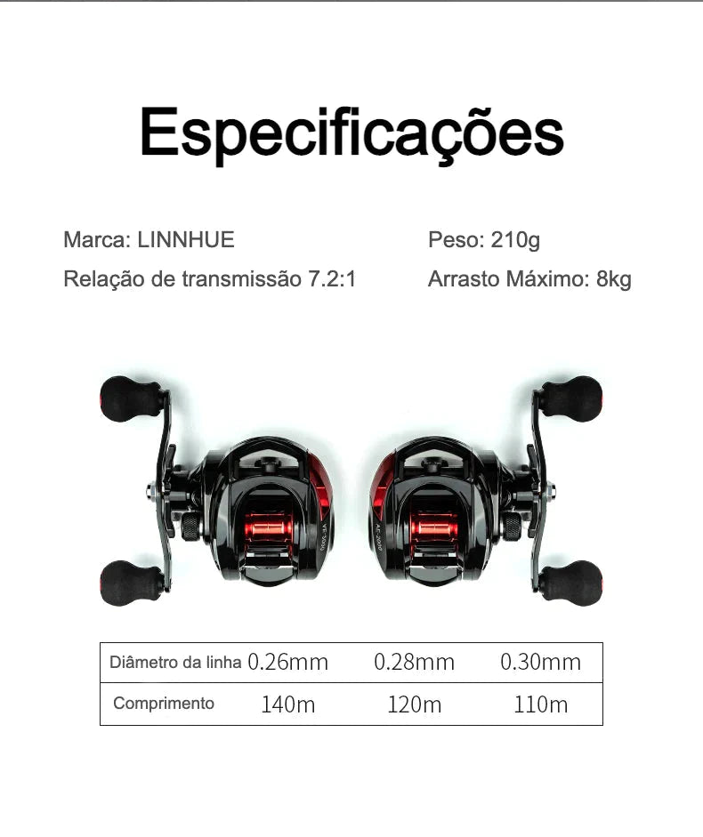 Carretilha Linnhue AE-2000 7.2:1 Alta Velocidade Drag 8Kg