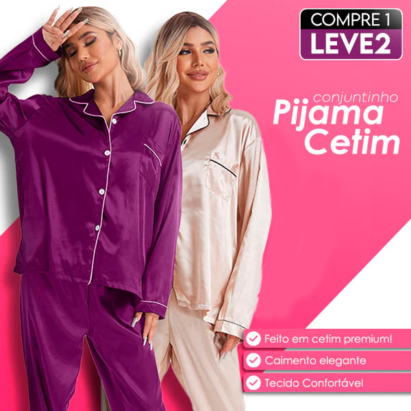 [COMPRE 1 LEVE 2] Conjunto de Pijama Cetim +BRINDE: 1 Par de Meias Peluciadas