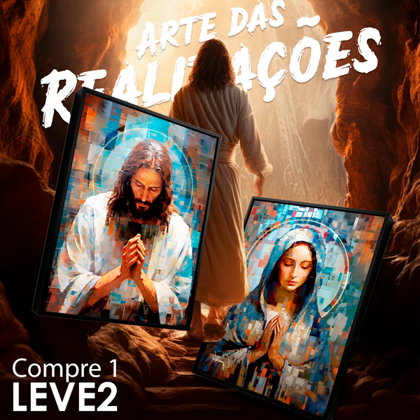 [COMPRE 1 LEVE 2] Quadro Grid Art Religiosos - Jesus e Maria